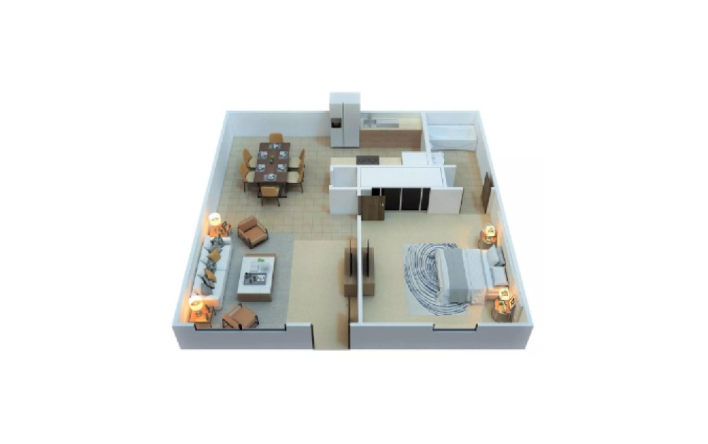 One Bedroom - 1 bedroom floorplan layout with 1 bathroom and 658 square feet