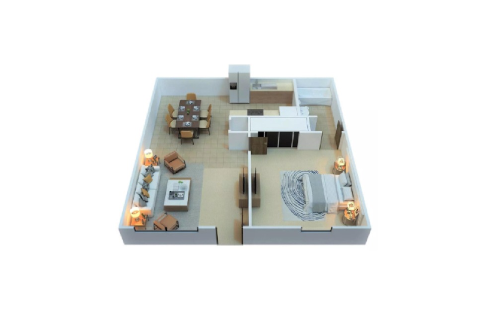 One Bedroom - 1 bedroom floorplan layout with 1 bath and 658 square feet.
